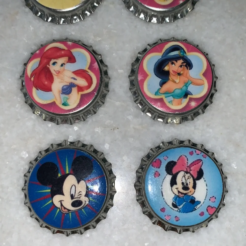 8 Bottle caps for hair bows earrings crafts Disney Princess